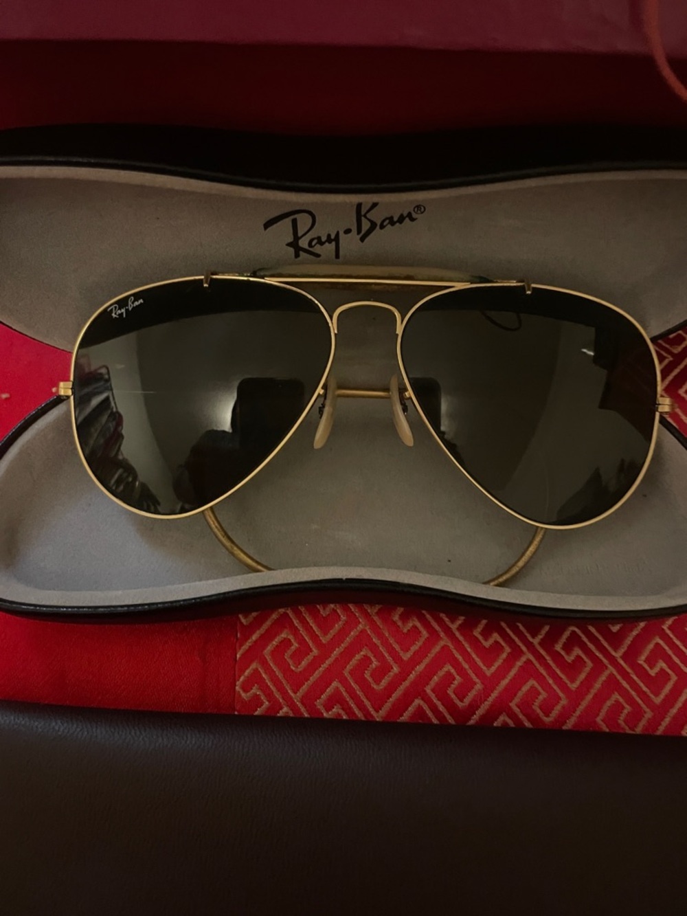 Ray-Ban Aviator Sunglasses - Gold Frame with Dark Green Lenses, vintage